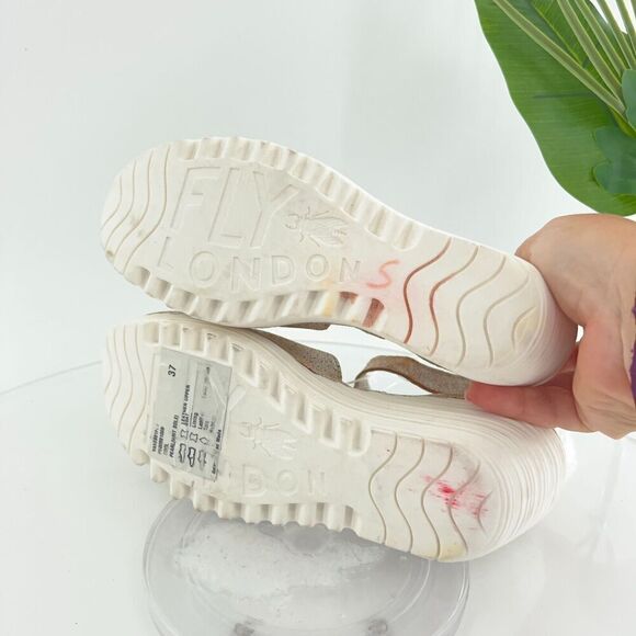 Fly London Women Yake Sandal Size 37 6 Pearl Leather Slingback Wedge Platform - Picture 11 of 14